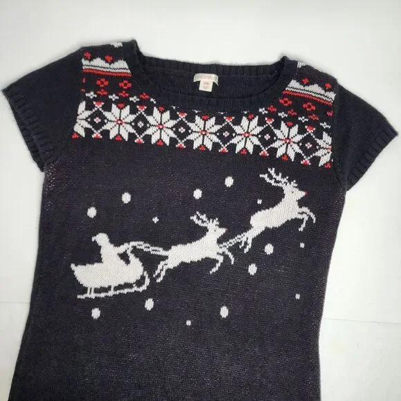 Xhilaration Christmas Sweater Dress Wen's Medium Knit Short Sleeve Santa‎ - Picture 3 of 5